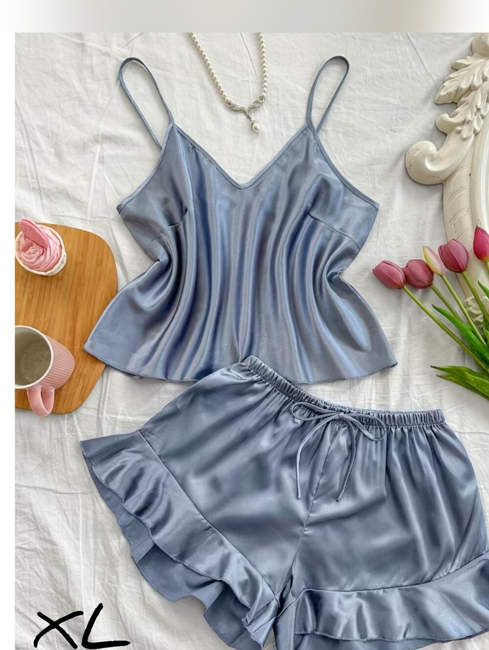 Lovely silver blue nightie shorts set, XL, new